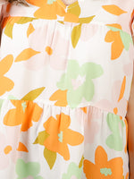 Ivory with Orange Floral Print Babydoll Blouse