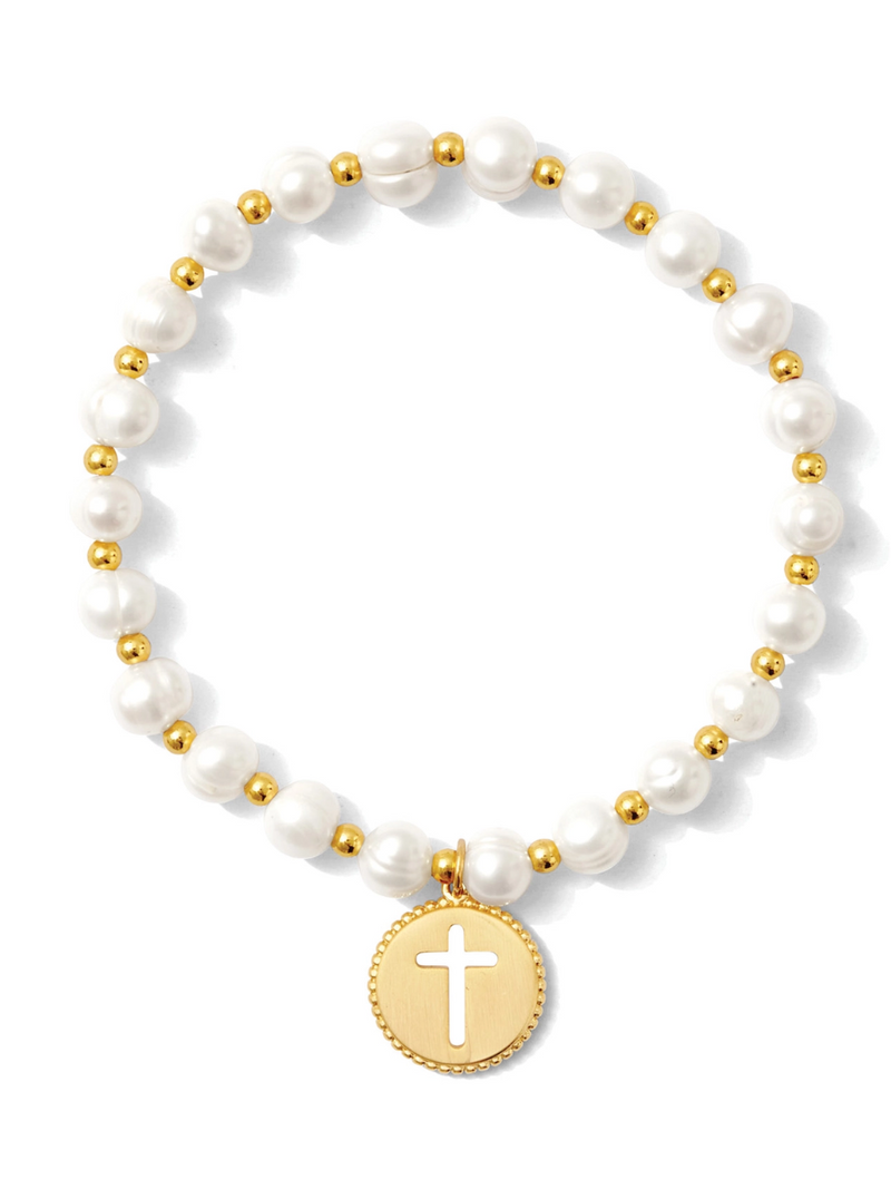 Pearl with Cross Bracelet