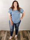 Curvy Chambray Back Button Top