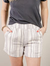 Slate Blue Striped Cotton Gauze Shorts