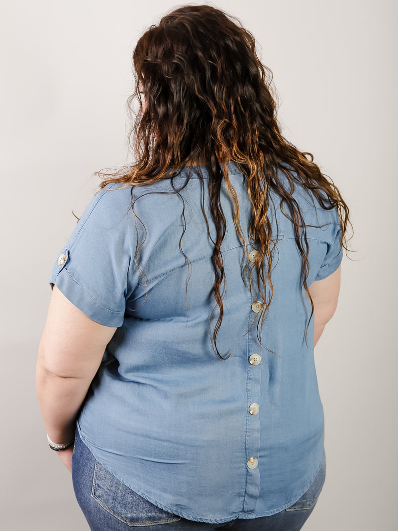 Curvy Chambray Back Button Top
