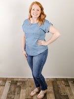 Chambray Back Button Top