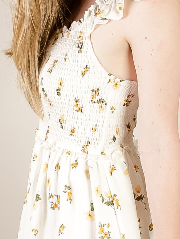 white and yellow midi dress Sunlit Daisy Yellow Midi Dress | Trendy Women's Dress