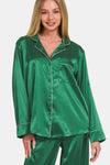 Green Satin Long Sleeve Shirt and Pants Pajama Set (Online Exclusive)