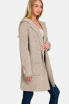 Heather Mocha Hooded Open Front Sweater Cardigan (Online Exclusive)