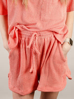 Coral Ribbed Knit Short Set