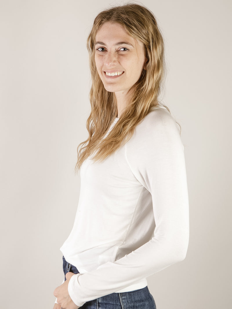 Off White Solid Long Sleeve Basic Tee