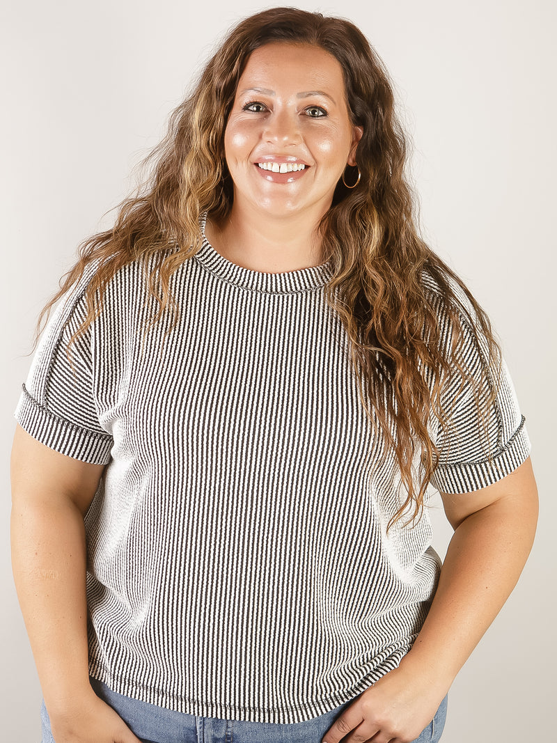 Black and White Ribbed Corded Top
