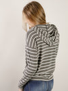 Charcoal and White Striped Long Sleeve Hooded Top