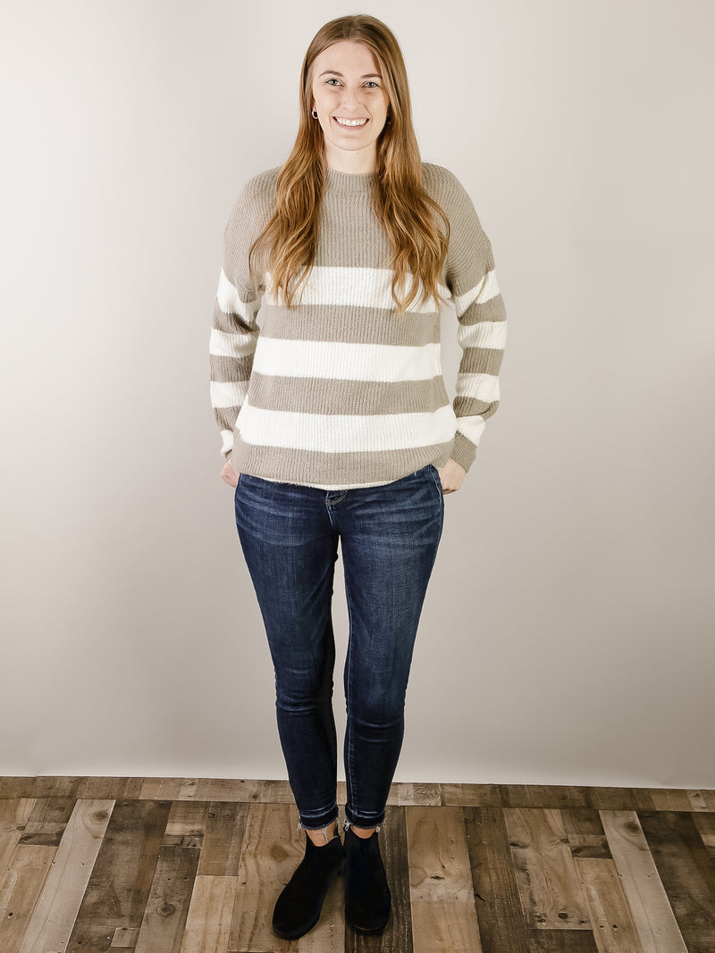 Grey and Cream Striped Sweater