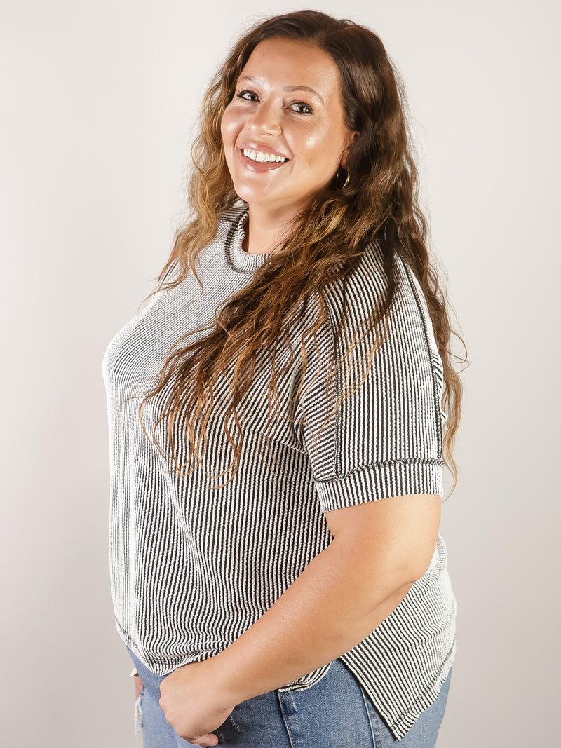 Black and White Ribbed Corded Top