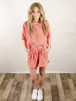 Coral Ribbed Knit Short Set