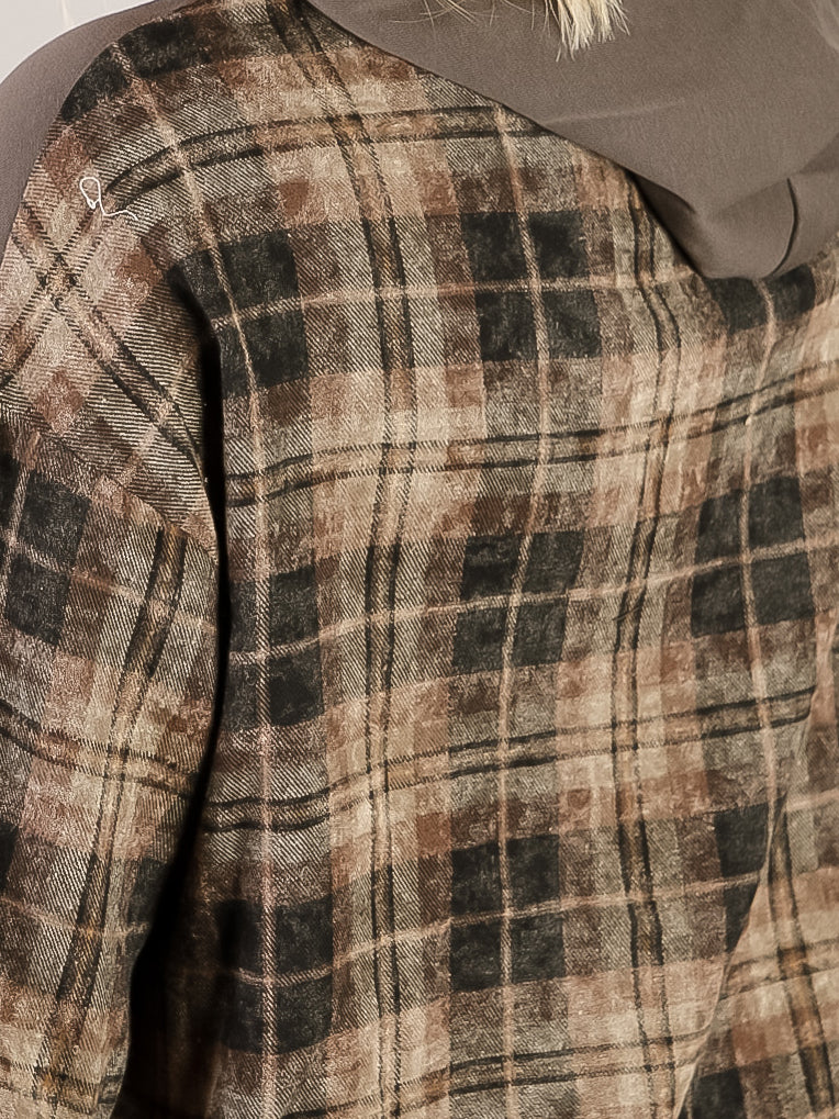 Charcoal Hooded Sweatshirt with Plaid Back