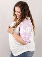 Curvy White Waffle Knit with Lavender Floral Sleeve