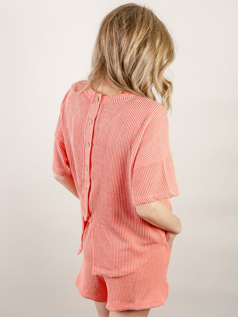 Coral Ribbed Knit Short Set