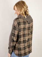 Charcoal Hooded Sweatshirt with Plaid Back