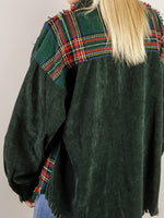 Green Corduroy with Plaid Front Shacket