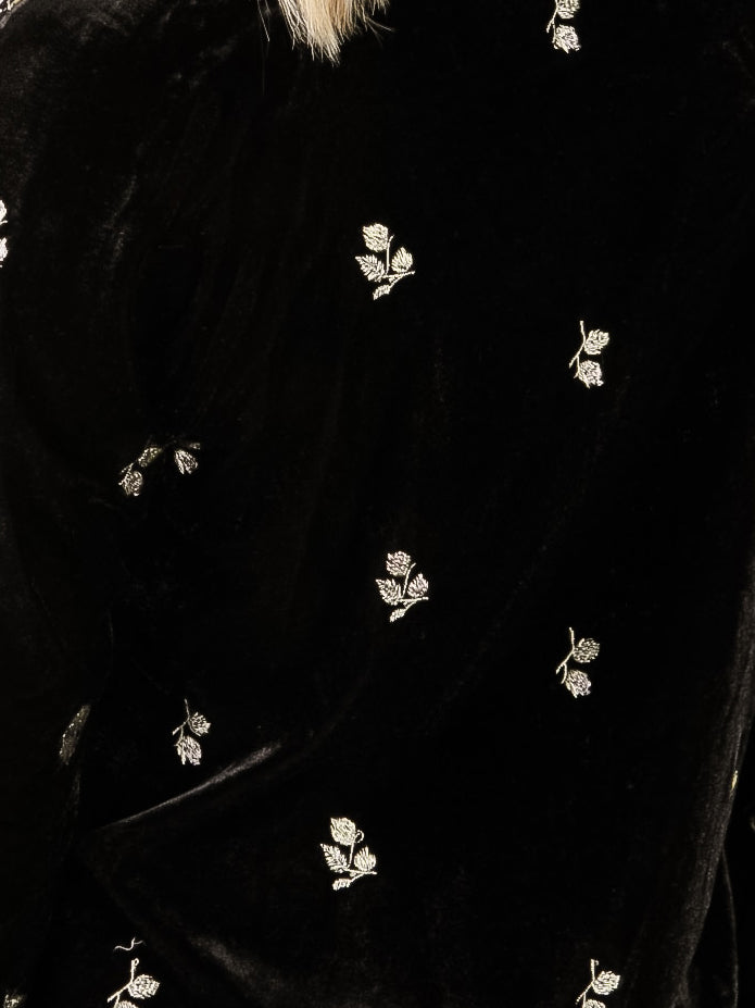 Black Embroidered Velvet Shirt