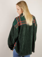 Green Corduroy with Plaid Front Shacket