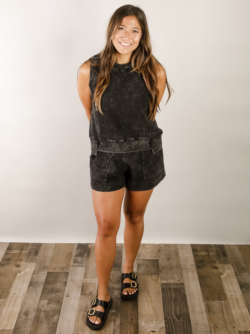 Washed Black Terry Shorts