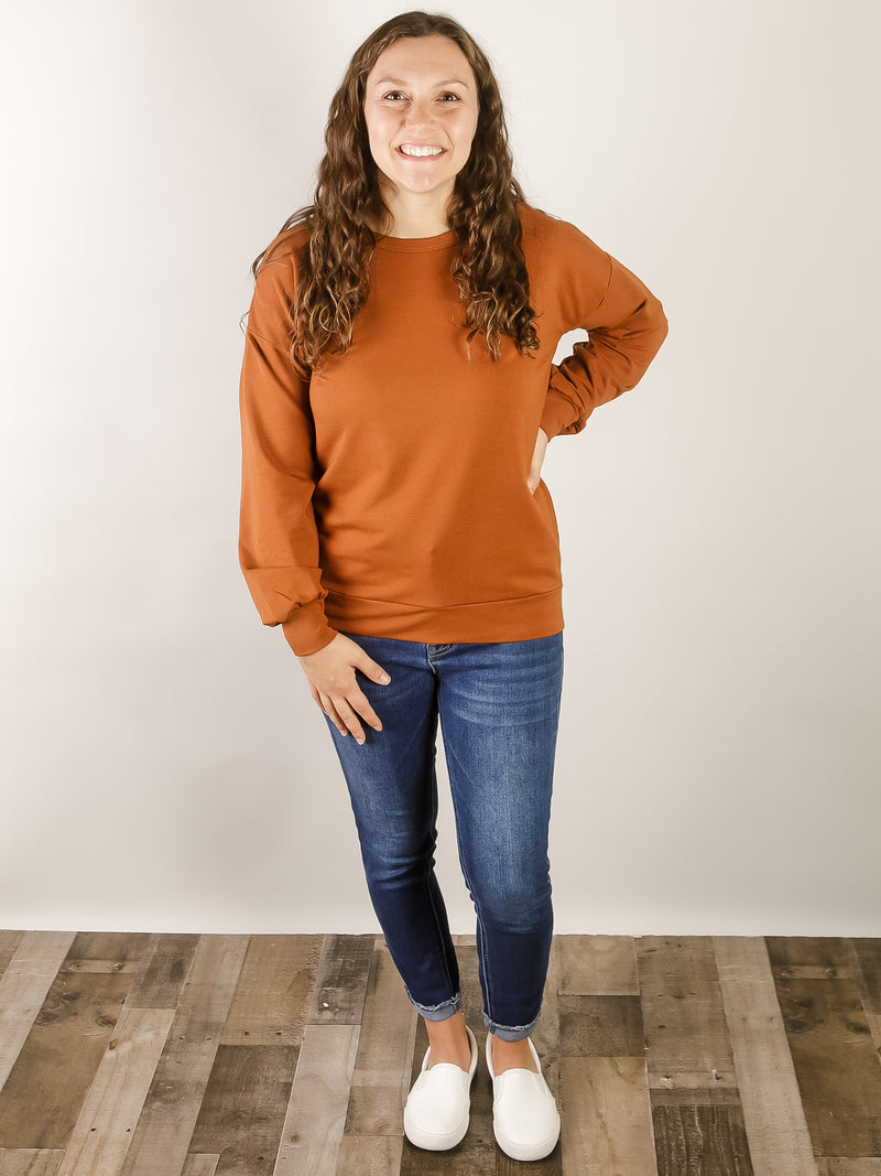 Camel Pullover with Embroidered Sleeve