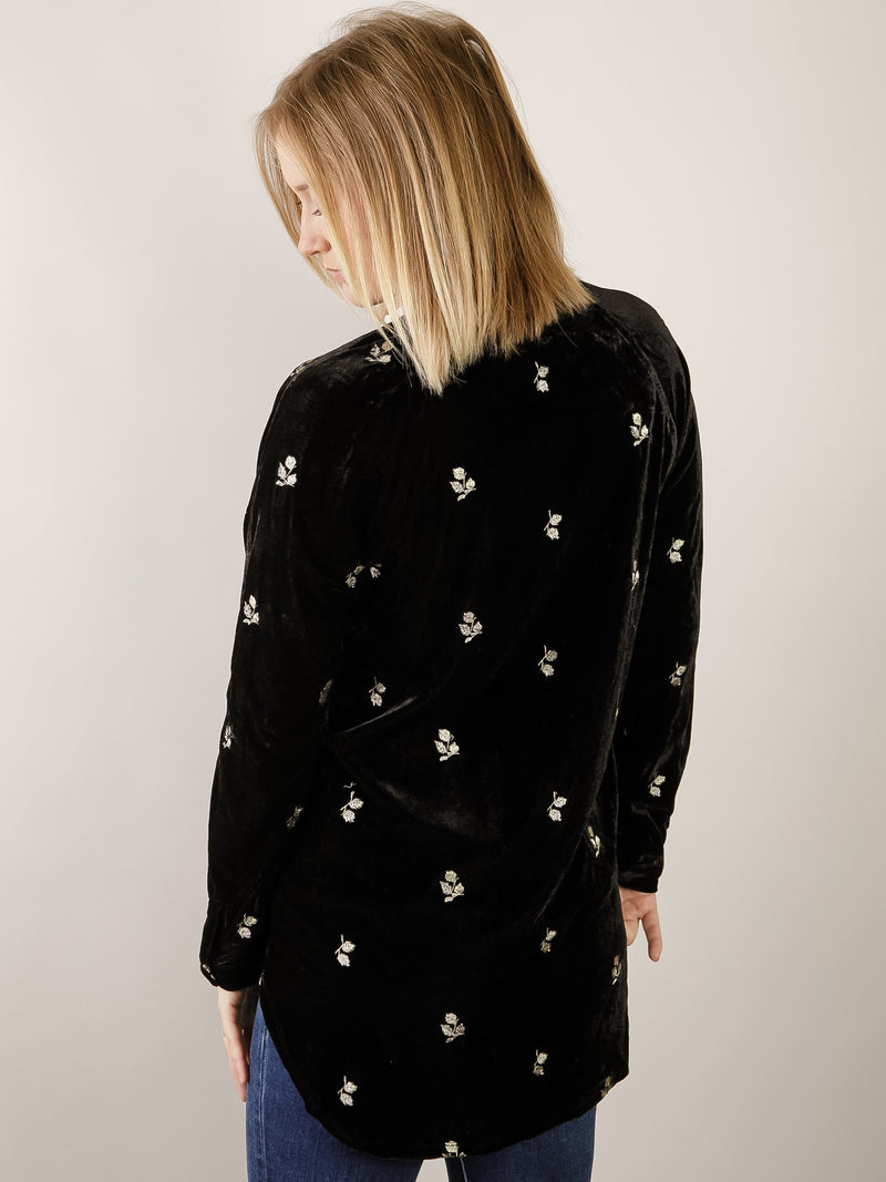 Black Embroidered Velvet Shirt