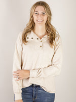 Buttery Soft Beige Striped Mock Neck Top