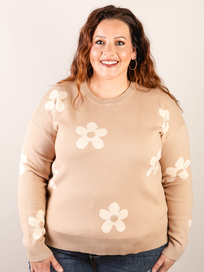 Taupe Floral Design Sweater