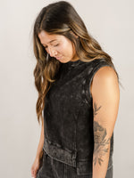Washed Black Sleeveless Terry Top
