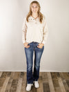 Buttery Soft Beige Striped Mock Neck Top