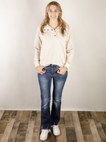 Buttery Soft Beige Striped Mock Neck Top