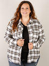 Curvy Ivory with Black and Tan Plaid Button Down