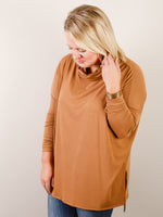 Deep Camel Cowl Neck Long Sleeve Knit