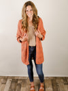 Breezy Solid Textured Striped Rust Cardigan