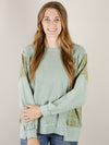 Sea Blue Mineral Washed Waffle Top with Plaid Sides