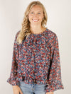 Navy Floral Ruffled Hem Blouse