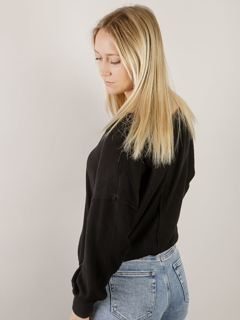 Black Ribbed Long Sleeve with Buttons