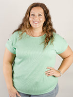 Apple Green Button Shoulder Knit Top