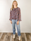 Navy Floral Ruffled Hem Blouse