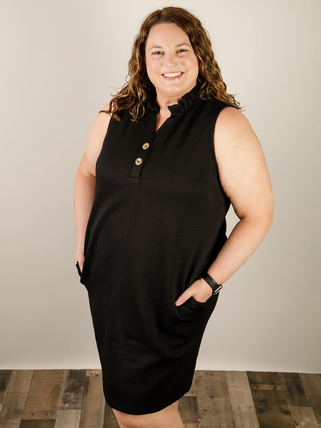 Curvy Black Jacquard Knit Sleeveless Dress