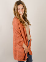 Breezy Solid Textured Striped Rust Cardigan