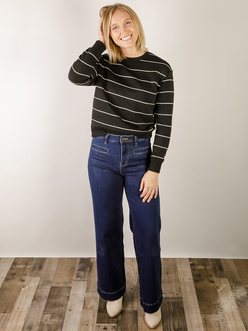 Black with Cream Stripe Sweatshirt