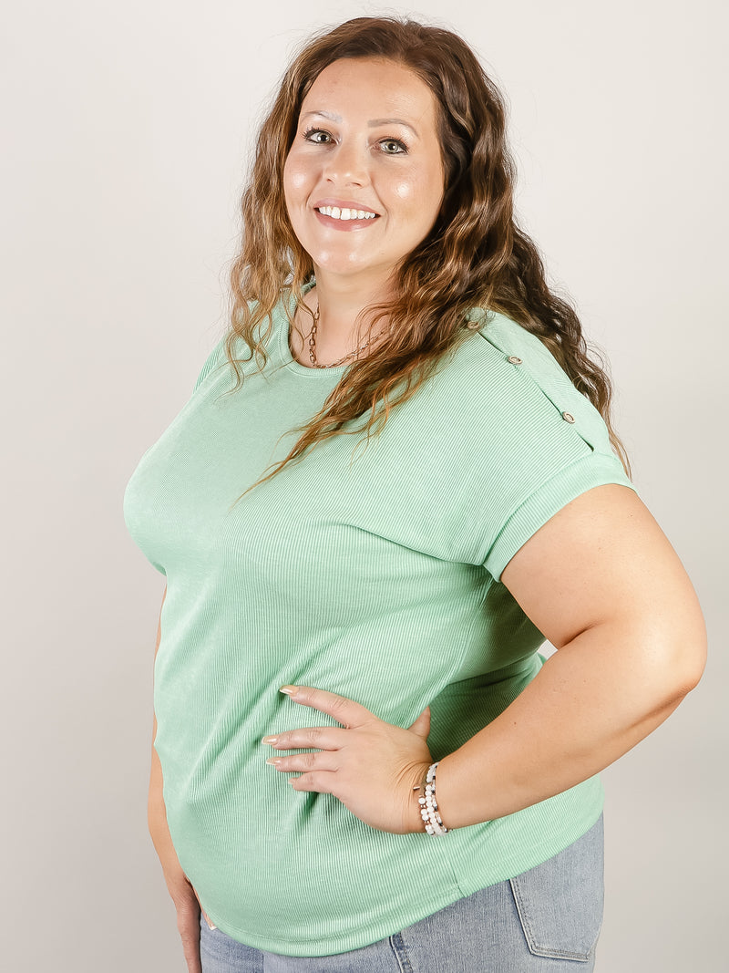 Apple Green Button Shoulder Knit Top