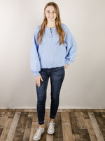 Light Blue Ribbed Knit Henley Top