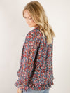Navy Floral Ruffled Hem Blouse