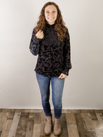 Dark Navy Velvet Print Smocked Top