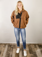 Brown Fleece Jacket with Black Accent