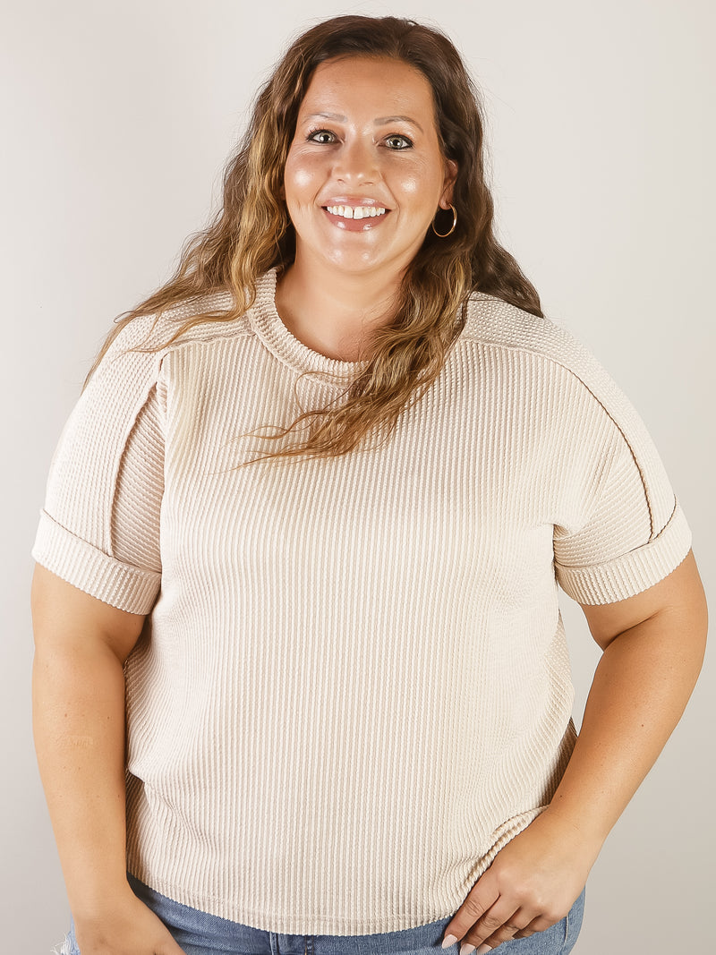 Sand Beige Ribbed Corded Top