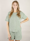 Sage Ribbed Knit Short Set