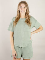 Sage Ribbed Knit Short Set